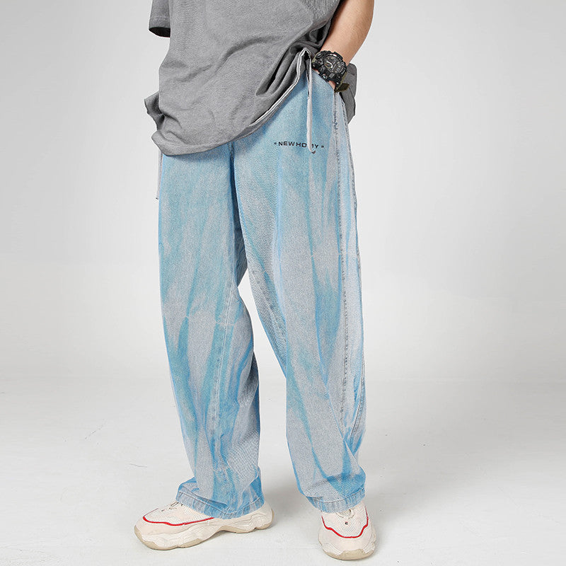 Denim Trousers Men plus Size Retro Sports Trousers Casual Straight Pants Loose Men Denim Pants