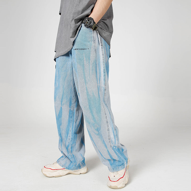 Denim Trousers Men plus Size Retro Sports Trousers Casual Straight Pants Loose Men Denim Pants