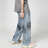 Printed Denim Trousers plus Size Retro Sports Trousers Loose Straight Men's Men Denim Pants
