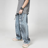 Printed Denim Trousers plus Size Retro Sports Trousers Loose Straight Men's Men Denim Pants