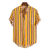 Men's Stand Collar Striped Short Sleeve plus Size Sports Retro Fashion Trends Casual Men Shirt