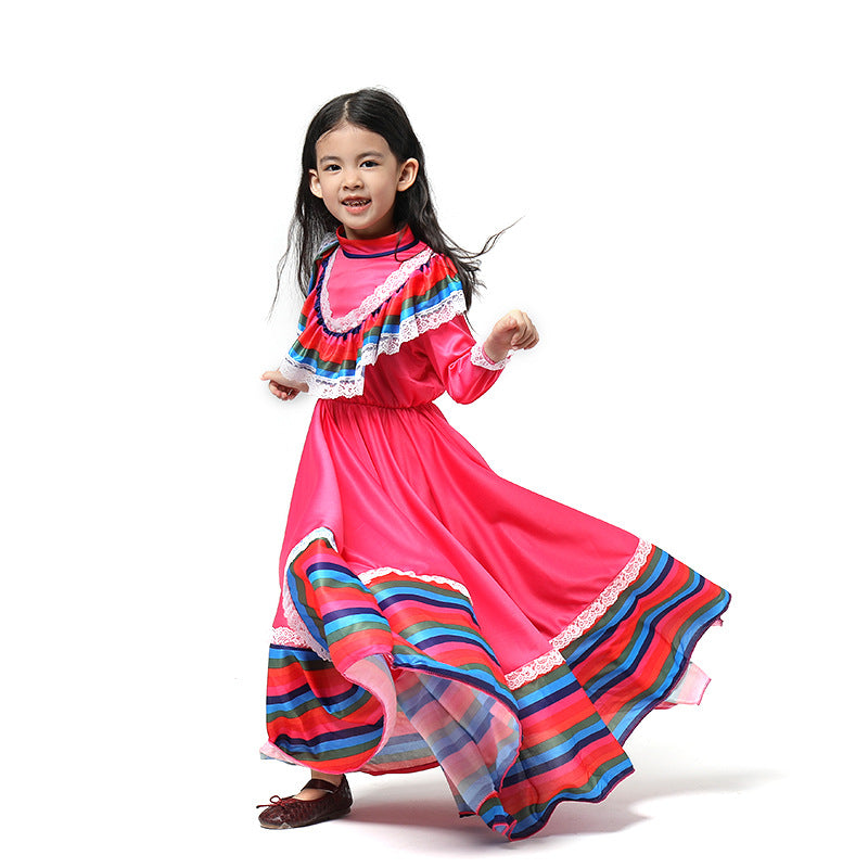 Jalisco Dressing Girl Rose Red Large Swing Dress Party Performance