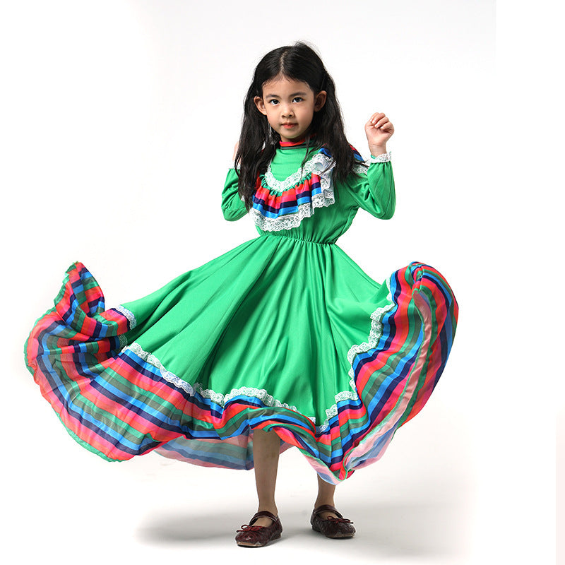 Jalisco Clothing Traditional Mexican Dance Large Swing Maxi Dress for Girls