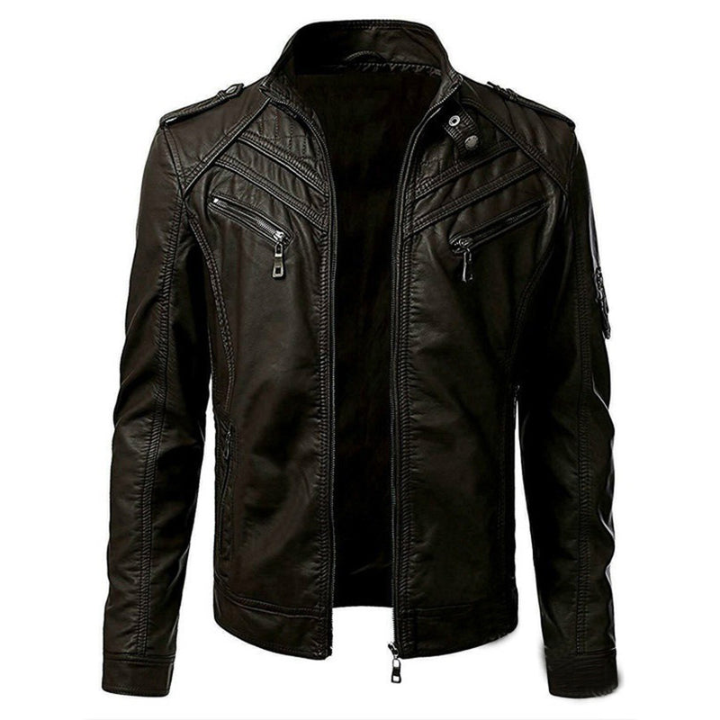 Autumn Foreign Trade Leather Coat Men Patchwork Stand-up Collar Men Pu Jacket