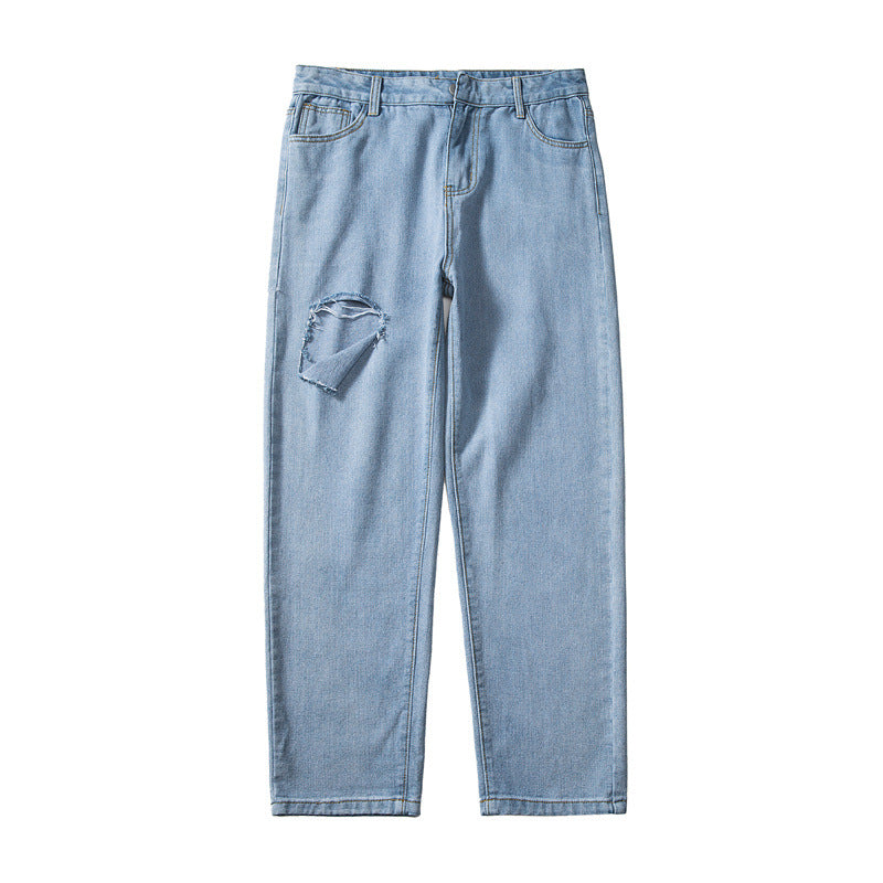 Summer Jeans Men's Loose Cropped Pants Men's Large Size Retro Sports Denim Trousers Men's Jeans