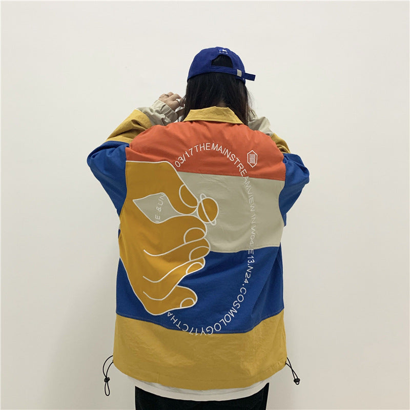 80's Colorful Leather Jacket Autumn Rainbow Hand Coat