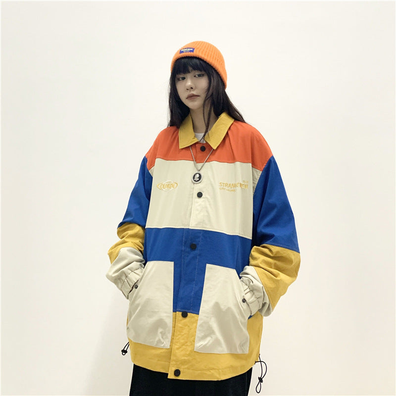 80's Colorful Leather Jacket Autumn Rainbow Hand Coat