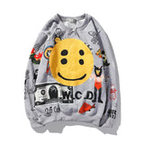 Kanye West Kanye Smiley Face Large Size Retro Sports Pullover Sweater Men's and Women's Hip Hop Trend Sweater