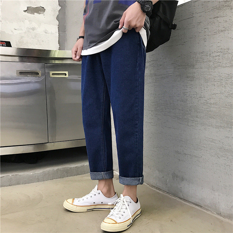 Summer Thin Cropped Jeans Men's Large Size Sports Loose Trousers Men's Casual Pants Men Jeans