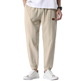Linen Pants Straight Leg Pants Drawstring Lightweight Elastic Beach Pants Summer Men's Solid Color Loose Trousers