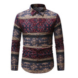 Men's Loose Printed Long Sleeve plus Size Retro Sports Youth Fashion Trends Casual Men Shirt