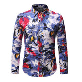 Men's Loose Printed Long Sleeve plus Size Retro Sports Youth Fashion Trends Casual Men Shirt