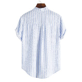 Men's Stand Collar Striped Short Sleeve Youth Fashion Trends Casual Men Shirt