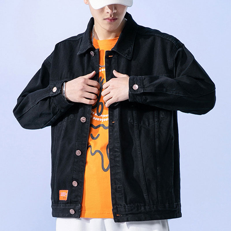 Men's Denim Jacket Spring and Autumn Loose Large Size Loose Casual Polo Collar Top Men Denim Jacket