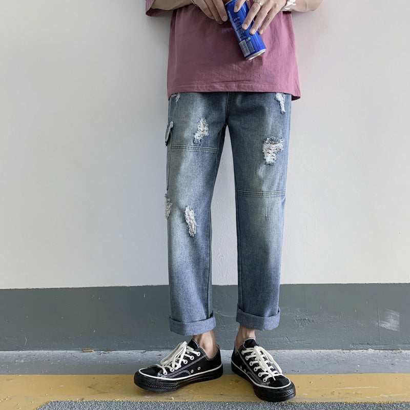 Summer Retro Jeans Men's plus Size Exercise Pants Loose Student Ankle-Length Straight-Leg Pants Men Jeans