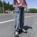 Summer Retro Jeans Men's plus Size Exercise Pants Loose Student Ankle-Length Straight-Leg Pants Men Jeans
