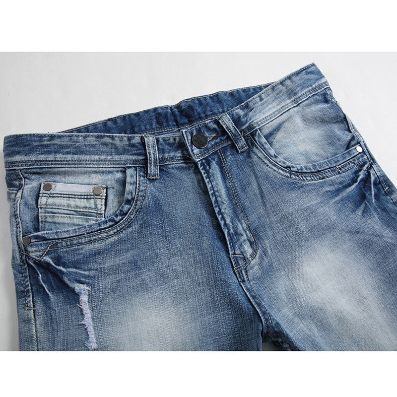 Men's Pleated Slim Fit Biker Jeans Distressed Jeans Men's Jeans Elastic Trend Slim Fit Skinny Pants