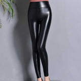 Leather Leggings High Waist Leather Shorts Women's Fall/Winter Slim Slimming High Elastic Ankle-Tied Bottoming Leather Pants