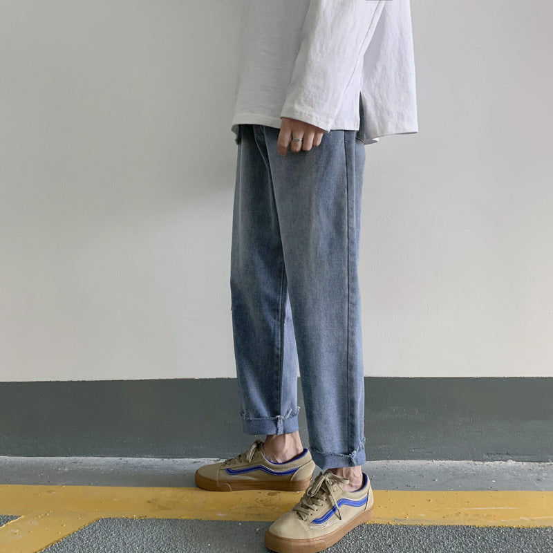 Summer Retro Cropped Jeans Men's Straight plus Size Retro Sports Loose Men's Clothing Trousers Casual Pants Men Jeans