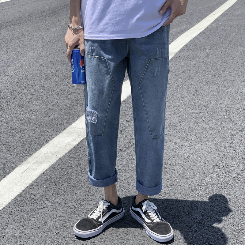 Summer Straight Retro Jeans Men's Loose Trousers Large Size Sports Casual Pants Men Jeans