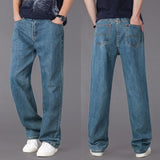 Loose Fit Retro Blue Vintage Jeans Straight Classic Denim Cotton Fabric Light Wash Casual Business Trousers Pants Men's Casual Loose Denim Pants Straight