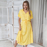 Russian Style Dress Summer Polka Dot Short Sleeve Dress Shirt Collar Skirt