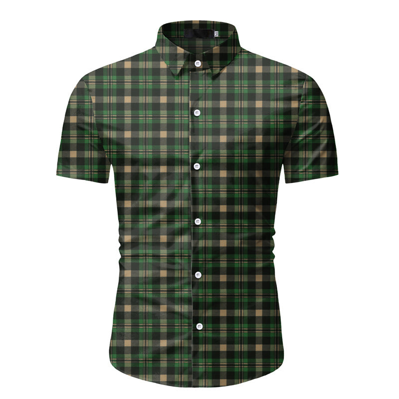 Men's Slim Fit Casual plus Size Retro Sports Short Sleeve Plaid Youth Fashion Men Shirt