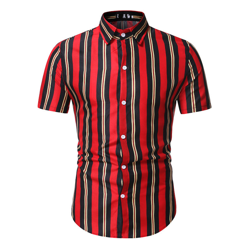 Men's Slim-Fit Striped Short Sleeves plus Size Retro Sports Youth Fashion Business Casual Men Shirt