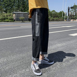 Summer plus Size Retro Sports Casual Loose Stitching Cropped Trousers Jeans Men's Men Jeans