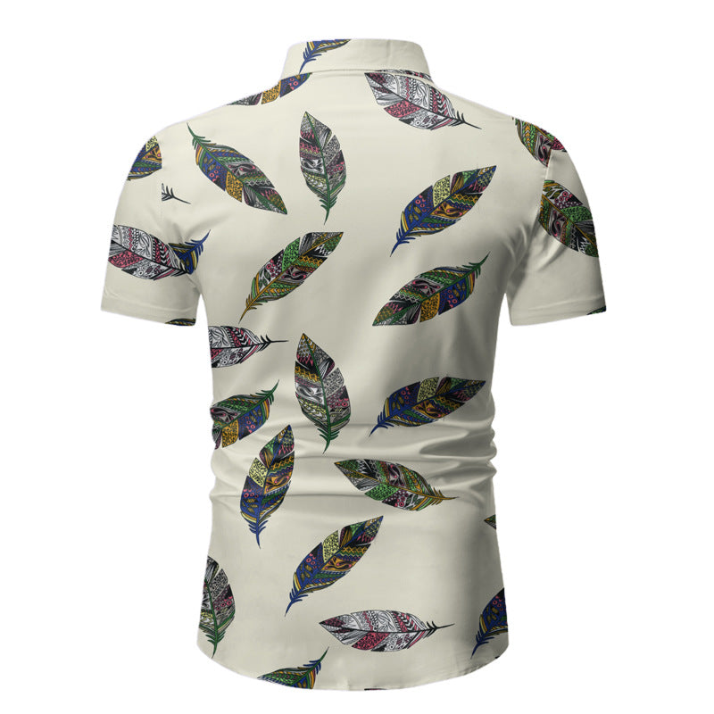 Men's Slim Print plus Size Retro Sports Short Sleeve Flower Youth Fashion Casual Beach Style Men Shirt