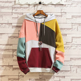 Men's Large Size Retro Sports Sweater Men's Loose Patchwork Sweater Trendy Fashion Hooded Color Contrast Casual Top Men Spring Hoodie