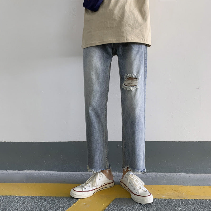 Summer Jeans Men's Straight Loose Large Size Retro Sports Cropped Casual Pants Men Jeans