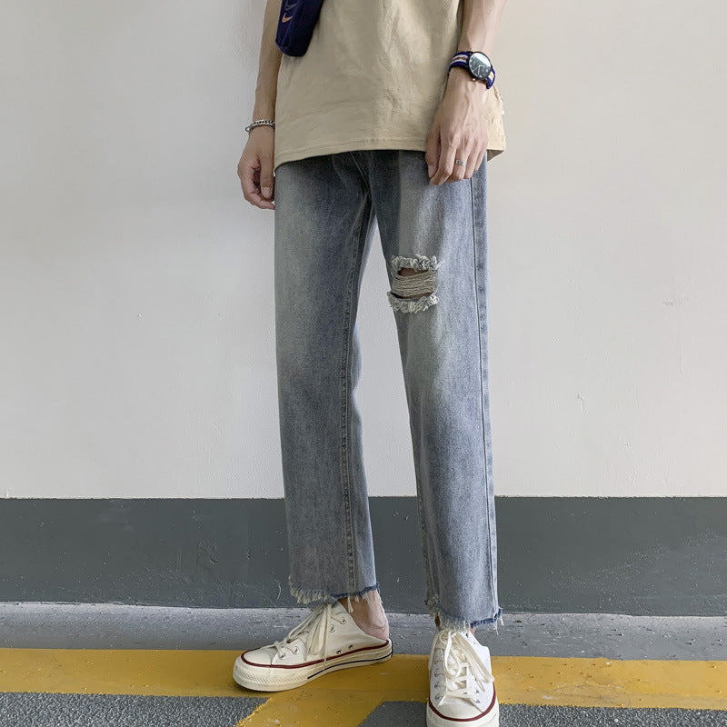 Summer Jeans Men's Straight Loose Large Size Retro Sports Cropped Casual Pants Men Jeans