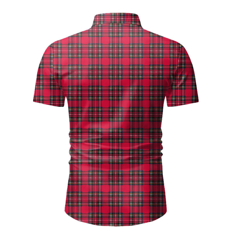 Men's Slim-Fit Short-Sleeved Plaid Youth Fashion Trends Casual plus Size Retro Sports Men Shirt