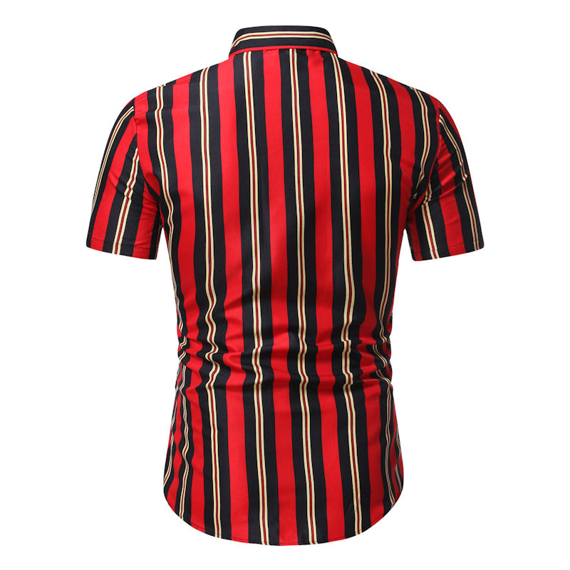Men's Slim-Fit Striped Short Sleeves plus Size Retro Sports Youth Fashion Business Casual Men Shirt