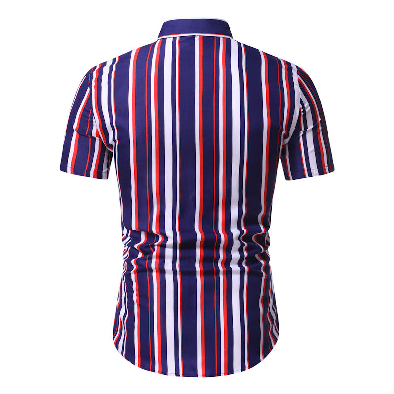 Men's Slim Striped Casual Business Youth Fashion Short Sleeve plus Size Retro Sports Men Shirt