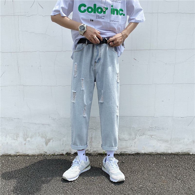 Men's Jeans Ankle-Length Pants plus Size Loose Leisure Sports Vintage Men's Pants Trousers Men Jeans