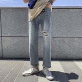Summer Jeans Men's Straight Loose Large Size Retro Sports Cropped Casual Pants Men Jeans