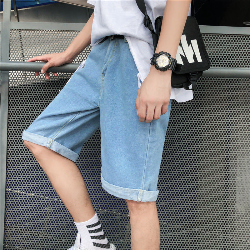 Summer Retro Five-Point Straight Denim Shorts Men's Large Size Sports Retro Loose Casual Outer Wear Pants Men Jeans