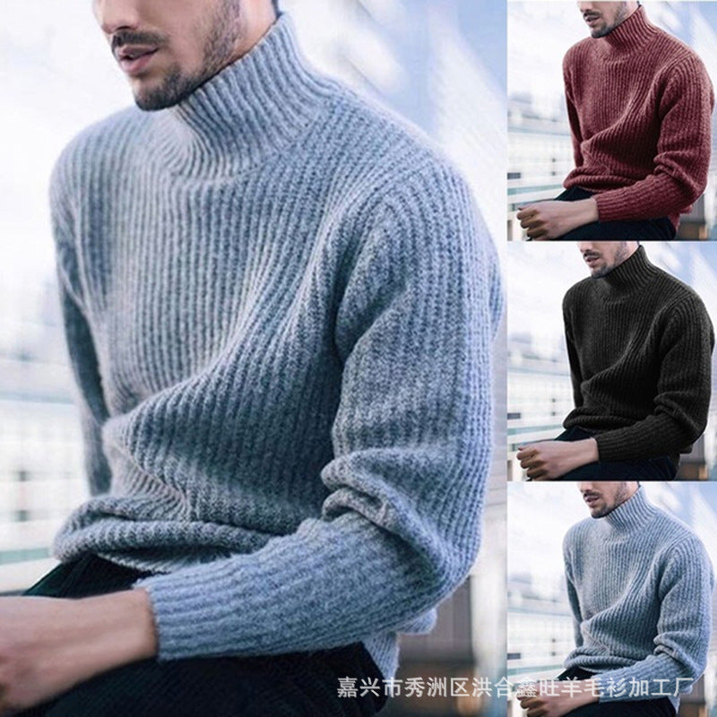Men's Top Pullover Shirt Turtleneck Long Sleeve Knitted Sweater