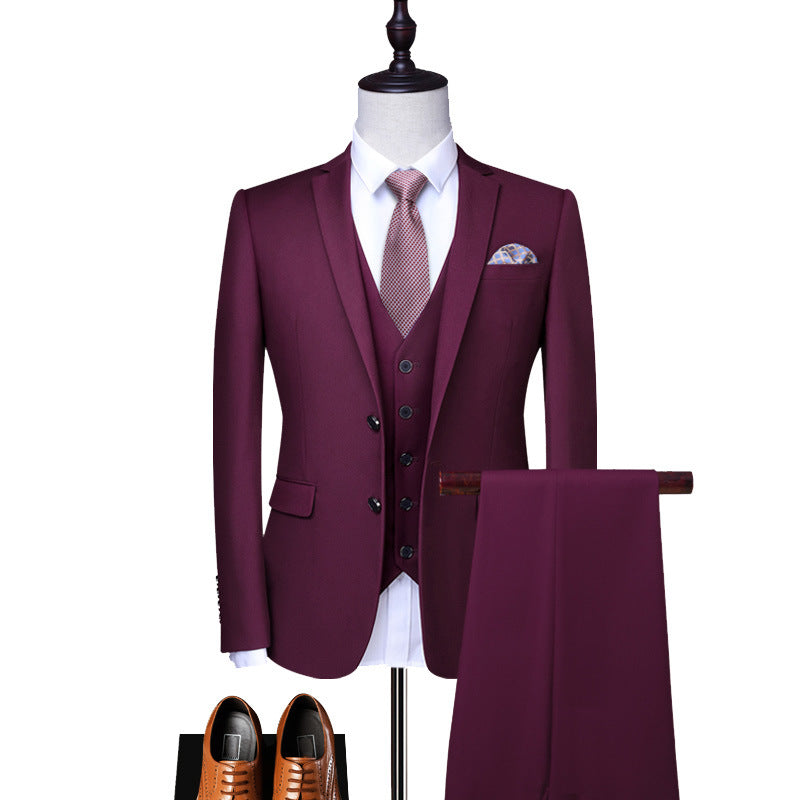Burgundy Suit Suit Men's Suits Slim Fit Business Men's Formal Suit Bridegroom Wedding Three-Piece Dress