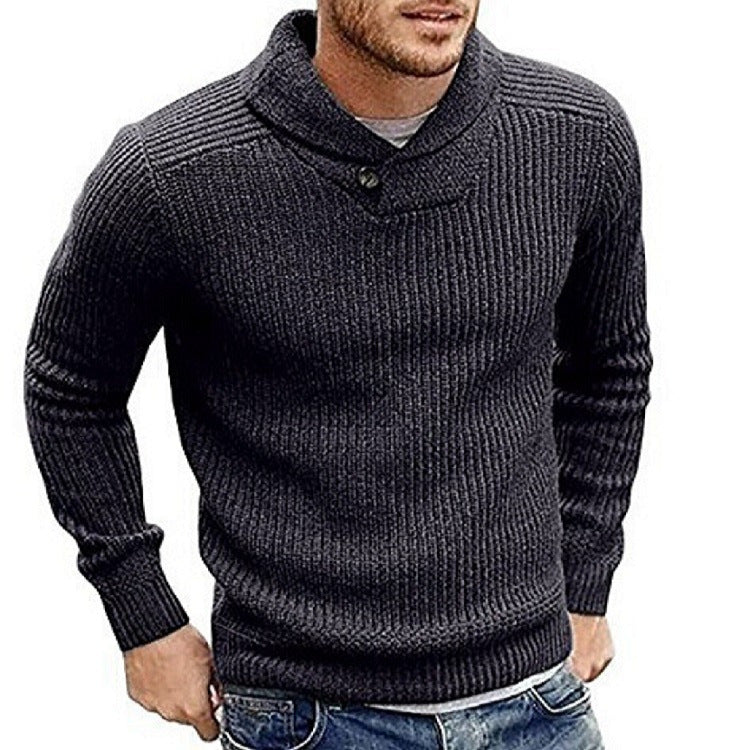 Men's Sweater Solid Color One Button Pullover Top Sweater
