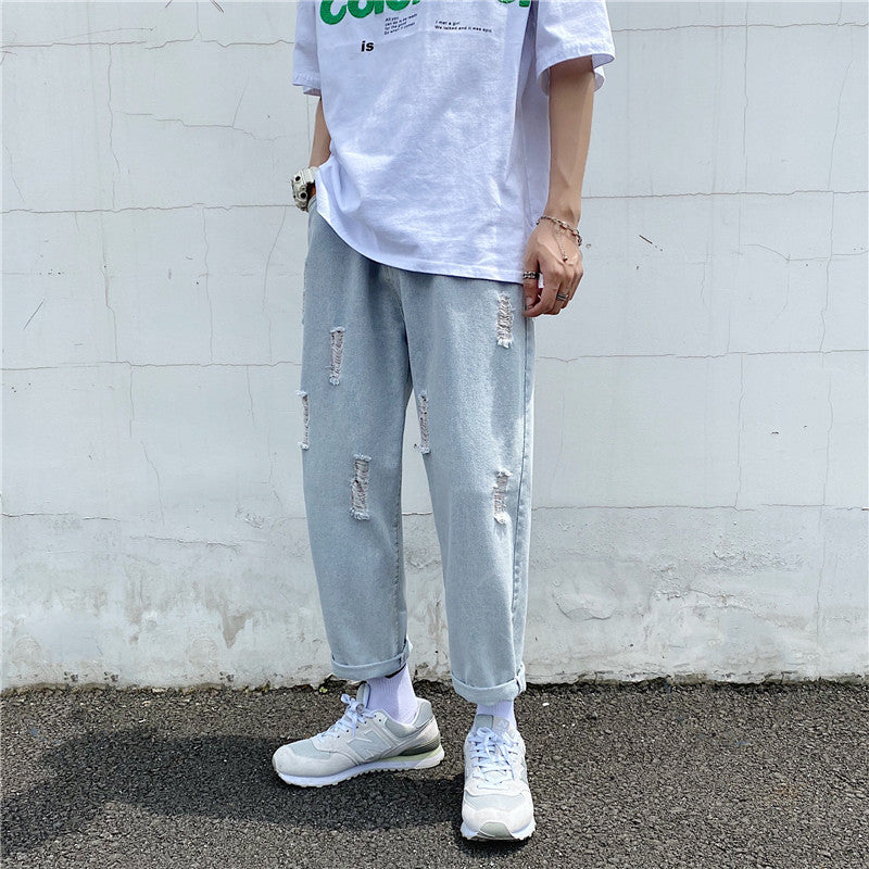 Men's Jeans Ankle-Length Pants plus Size Loose Leisure Sports Vintage Men's Pants Trousers Men Jeans
