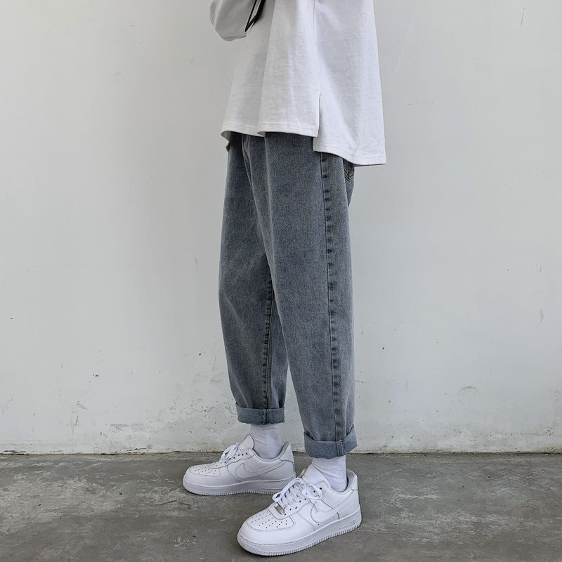 Light-Colored Jeans Men's Summer Straight Oversized Retro Sports Trousers Casual Pants Men Jeans