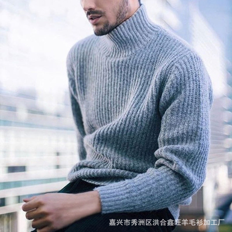 Men's Top Pullover Shirt Turtleneck Long Sleeve Knitted Sweater