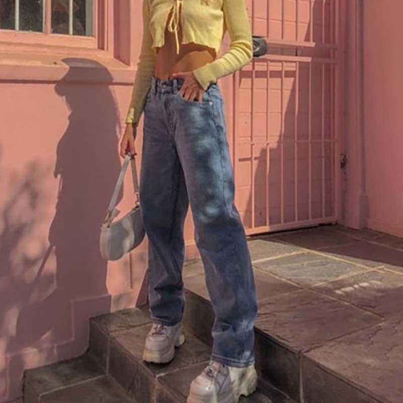 100 Cotton Jeans Women High Waist Loose Wide Legs Women's Jeans