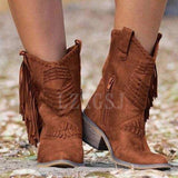 Coachella Festival Boots Autumn and Winter Mid-Calf Chunky Heel Side Zip