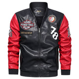 Two Tone Leather Jacket Autumn and Winter Color Matching Leather Coat Youth Stand Collar Motorcycle PU Leather Coat