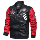 Two Tone Leather Jacket Autumn and Winter Color Matching Leather Coat Youth Stand Collar Motorcycle PU Leather Coat