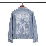 Ow Letter Printing Arrow Distressed Denim Jacket Coat Plus Size Casual Owt